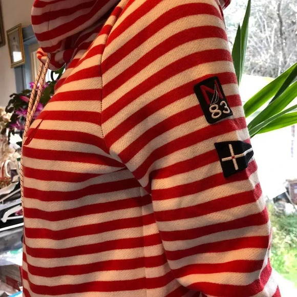 Nautical Women Soft Cozy hoodie sweater size M Red White Strip Thermal Pocket - Picture 4 of 8